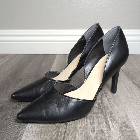 Franco Sarto Black leather Arrow D'orsay pointed toe heels pumps womens 7 - Picture 4 of 8